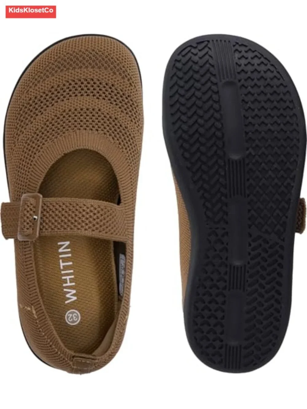 Girls Wide Toe Box Barefoot Mary Jane Flats - Knit Upper, Zero Drop, Buckle